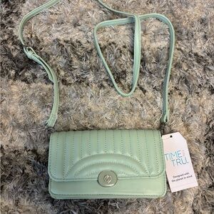Time and Tru Light Green Quilted Crossbody Bag